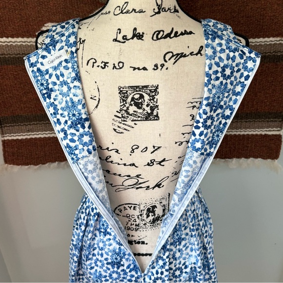 Calvin Klein Sleeveless Fit and Flare Pleated Dress in Regatta Print - Picture 5 of 10